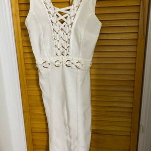 White bodycon dress.